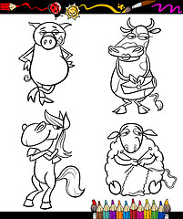 Image showing cartoon farm animals for coloring book