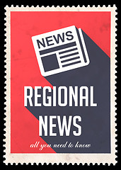 Image showing Regional News on Red in Flat Design.