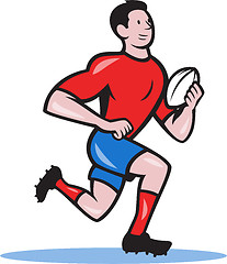 Image showing Rugby Player Running Ball Cartoon