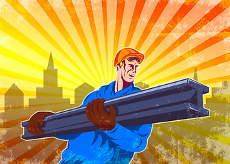 Image showing Steel Worker Carry I-Beam Retro Poster