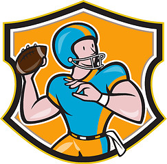 Image showing American Football Quarterback Throw Shield Cartoon