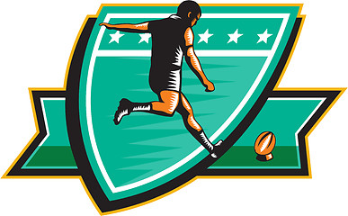 Image showing Rugby Player Kicking Ball Shield Retro