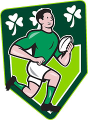 Image showing Irish Rugby Player Running Ball Shield Cartoon