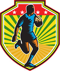 Image showing Rugby Player Running Ball Shield Retro