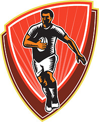Image showing Rugby Player Running Ball Front Woodcut