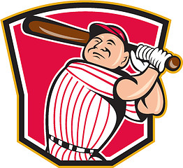 Image showing Baseball Player Batting Shield Cartoon