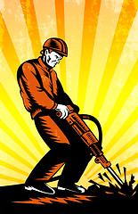 Image showing Construction Worker Jackhammer Retro Poster