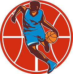 Image showing Basketball Player Dribble Ball Front Retro