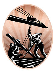 Image showing Construction Workers Woodcut Retro