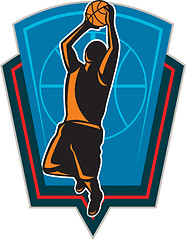 Image showing Basketball Player Rebounding Ball Shield Retro