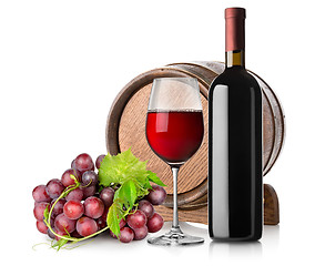 Image showing Wine with grape and barrel