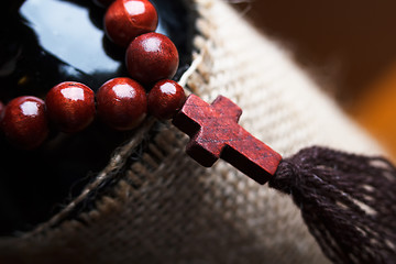 Image showing wooden rosary with a cross