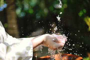 Image showing splashing fresh water on woman hands