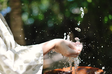 Image showing splashing fresh water on woman hands