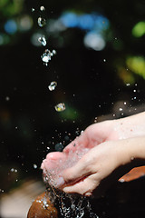 Image showing splashing fresh water on woman hands