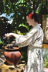 Image showing splashing fresh water on woman hands