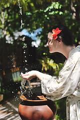 Image showing splashing fresh water on woman hands