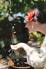 Image showing splashing fresh water on woman hands