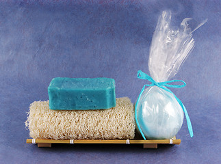 Image showing Loofah and bath bomb