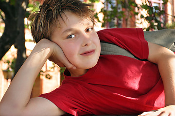 Image showing Schoolboy outside school