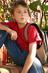 Image showing Casual student waiting outside school