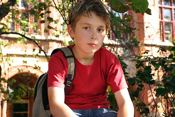 Image showing Student waiting outside school