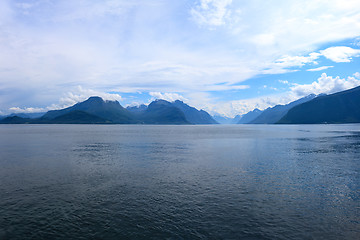 Image showing Mountains and fjord in the late afternoon