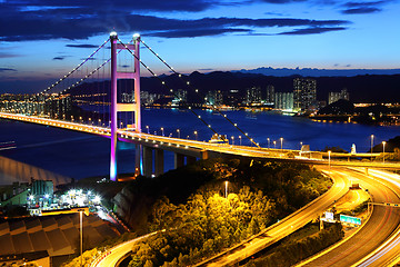 Image showing Bridge at sunset in Hong Kong