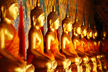 Image showing Row of golden buddha statue