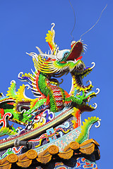 Image showing Chinese style dragon statue with blue sky