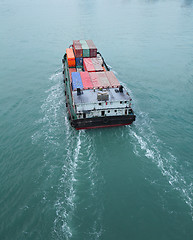Image showing Aerial view of Cargo vessel