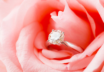 Image showing Pink Rose and diamond ring nestled inside