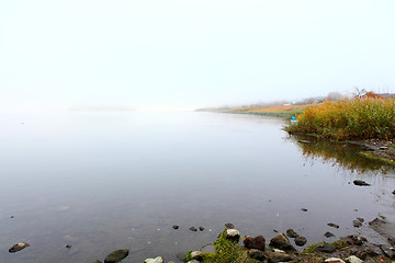 Image showing Lake with smog at morning