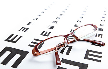 Image showing Eyeglasses and eye chart