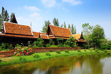 Image showing Traditional Thailand house with lake