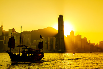 Image showing Hong Kong sunset at Victoria Harbor 