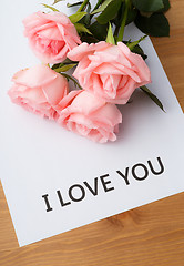 Image showing Pink rose with message of I Love You