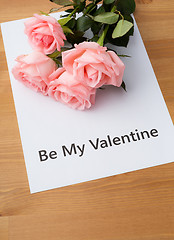 Image showing Pink rose with message of be my valentine