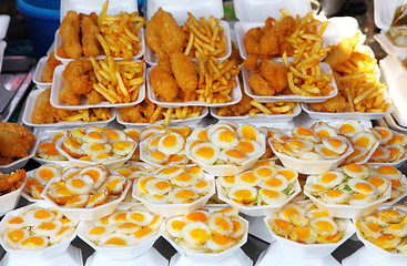 Image showing Fired egg in food market