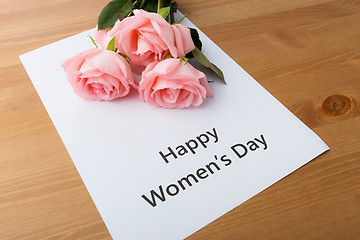 Image showing Bouquet of pink roses with happy women day message