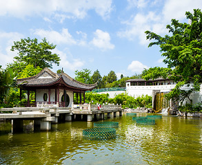 Image showing Chinese style pavilion with lake