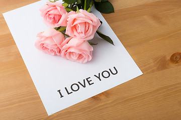 Image showing Pink rose with message of I Love You