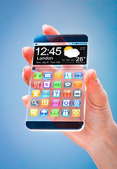 Image showing Smartphone with transparent screen in human hands.