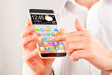 Image showing Smartphone with transparent screen in human hands.