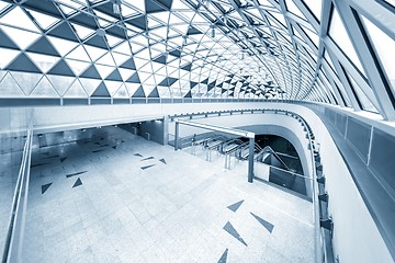 Image showing Moving escalator in the business center