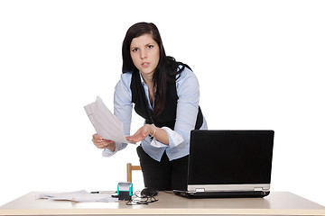 Image showing Young female boss at the table