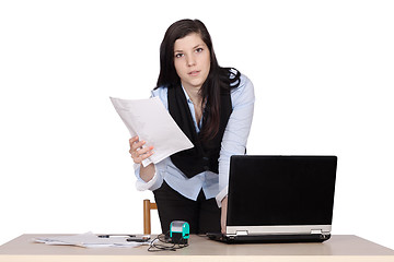 Image showing Young female boss at the table