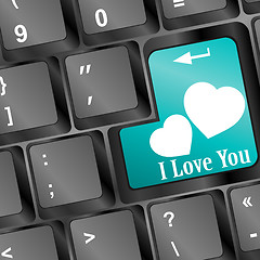 Image showing Online love, two hearts symbol at the computer key, i love you