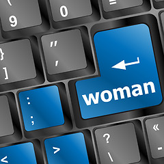 Image showing woman keyboard button on laptop computer key