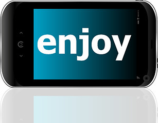 Image showing Web development concept: smartphone with word enjoy on display